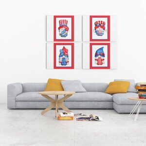 Patriotic Gnome Wall Art Unframed Set of 4